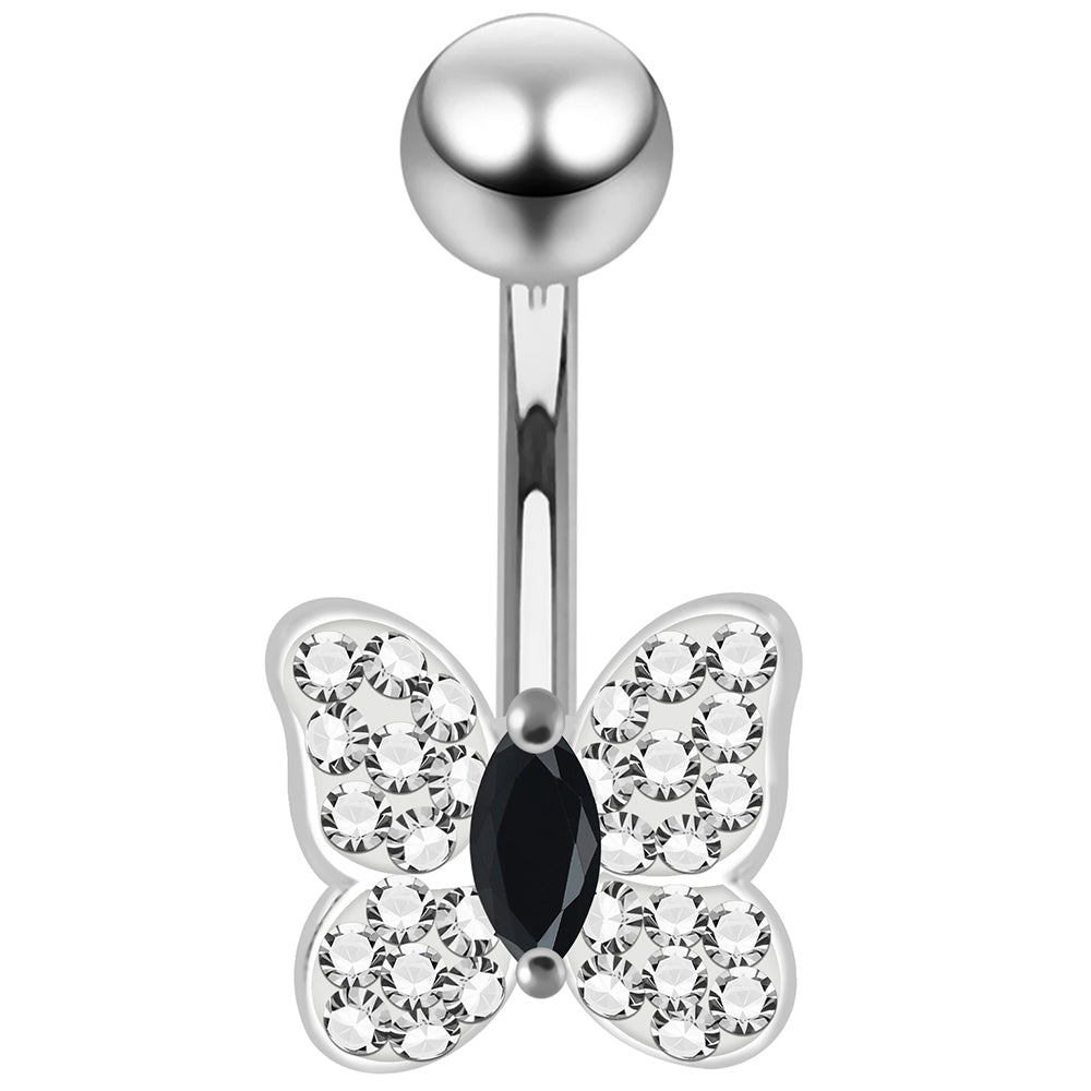 925 Sterling Silver CZ Jewelled Butterfly Non Dangle Belly Button Ring