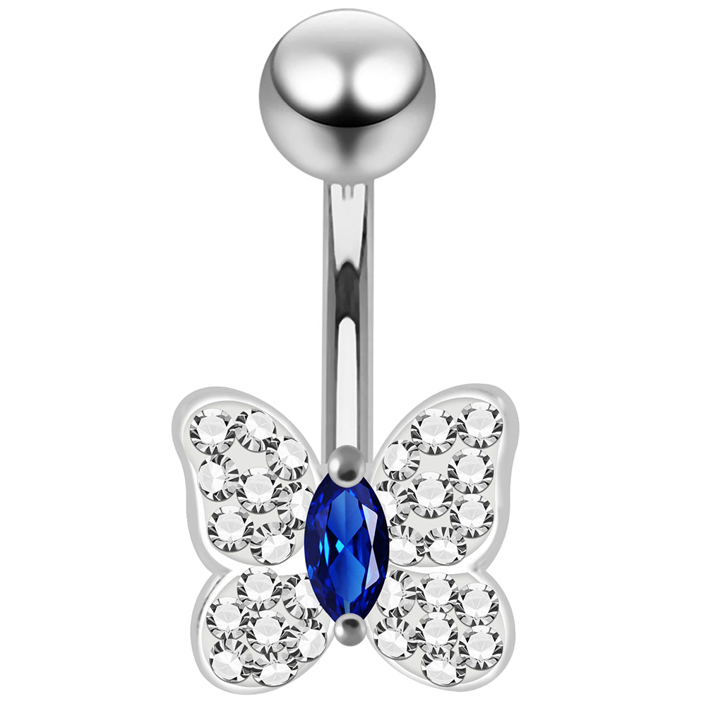 925 Sterling Silver CZ Jewelled Butterfly Non Dangle Belly Button Ring