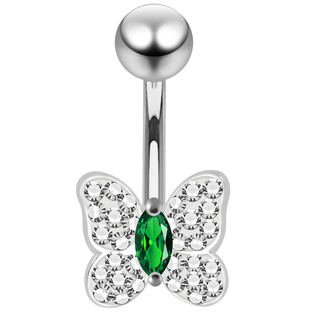 925 Sterling Silver CZ Jewelled Butterfly Non Dangle Belly Button Ring