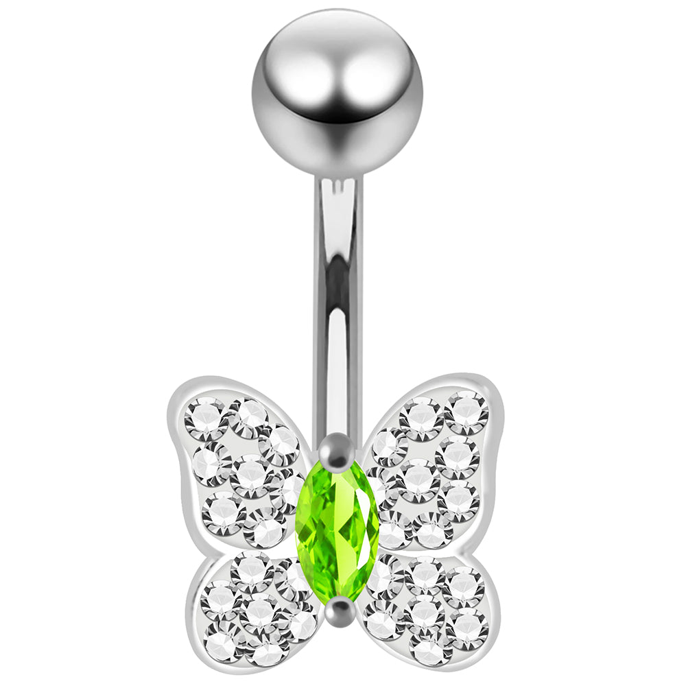 925 Sterling Silver CZ Jewelled Butterfly Non Dangle Belly Button Ring