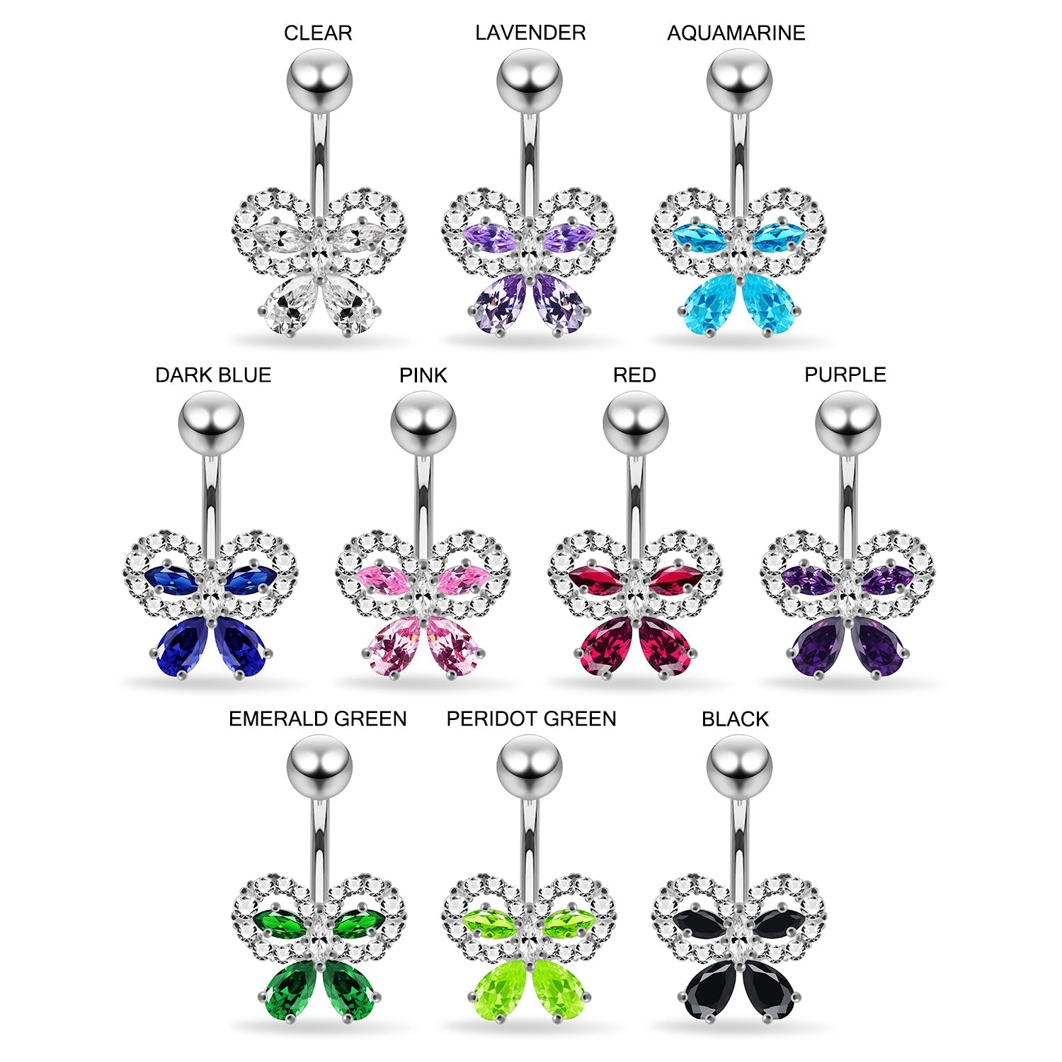 925 Sterling Silver CZ Jewelled Elegant Bow Non Dangle Belly Button Ring