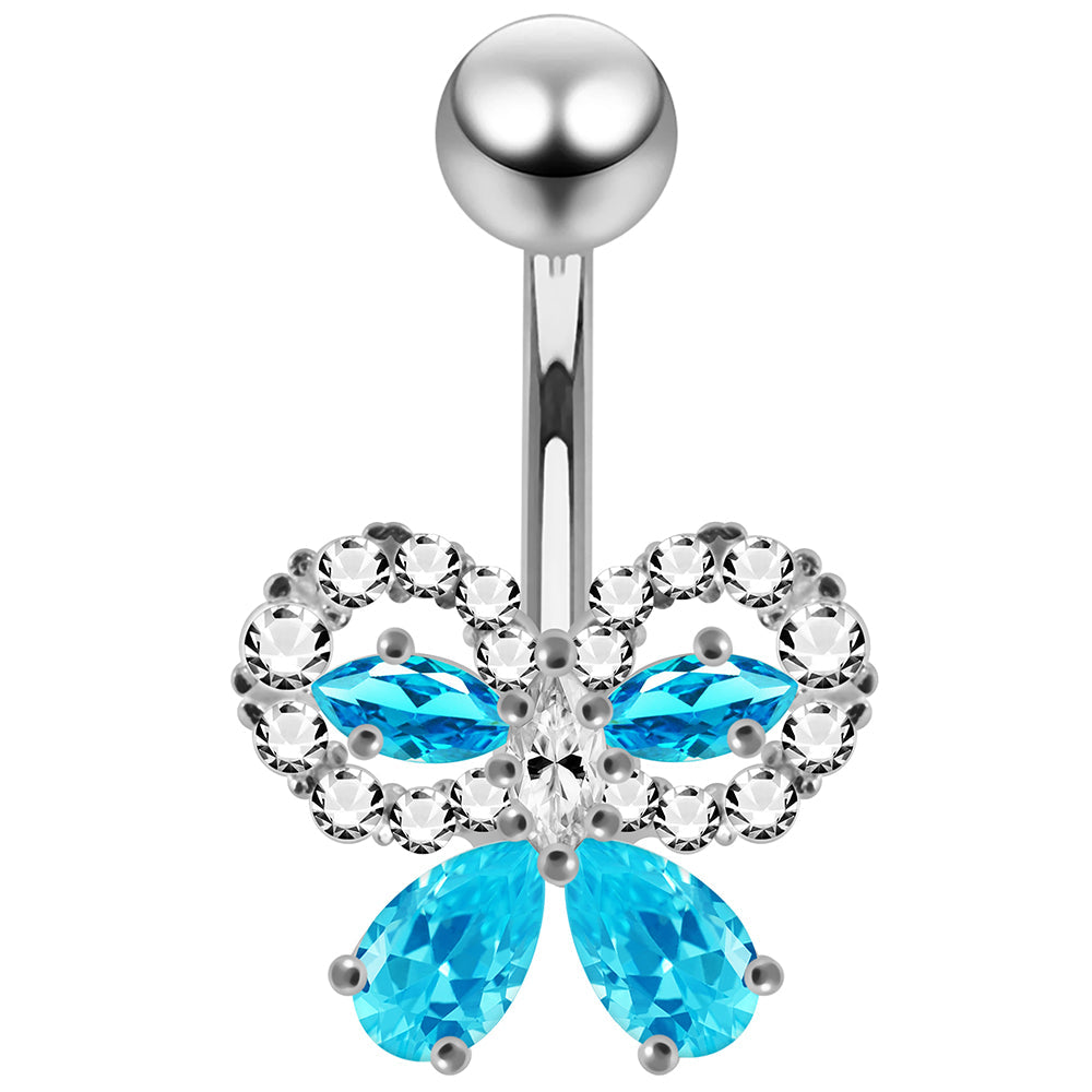 925 Sterling Silver CZ Jewelled Elegant Bow Non Dangle Belly Button Ring