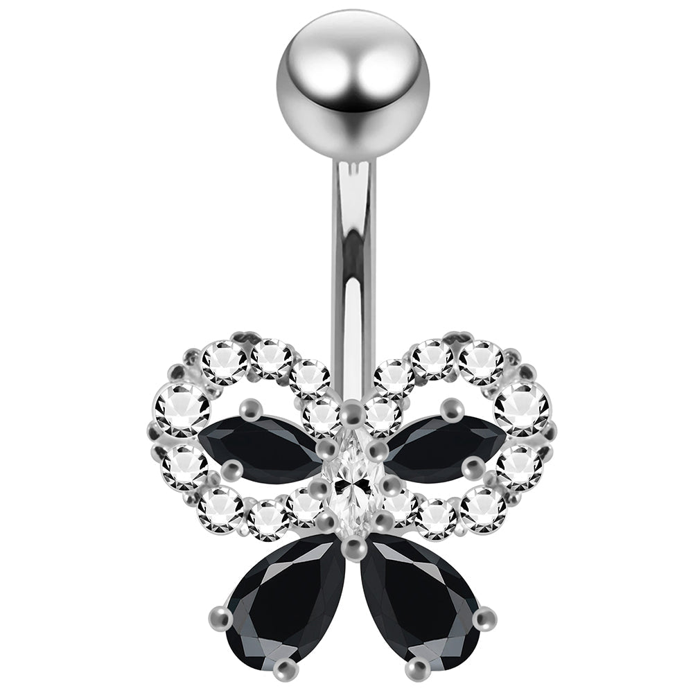 925 Sterling Silver CZ Jewelled Elegant Bow Non Dangle Belly Button Ring