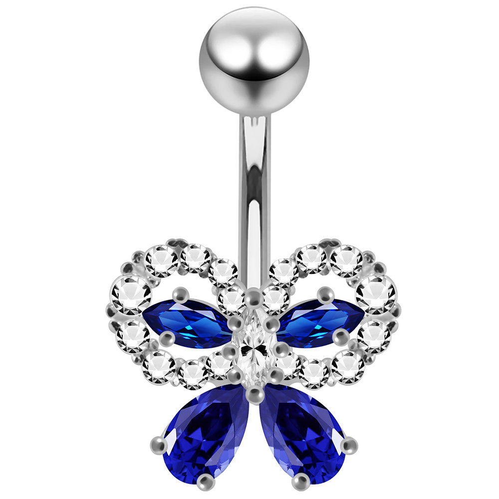 925 Sterling Silver CZ Jewelled Elegant Bow Non Dangle Belly Button Ring