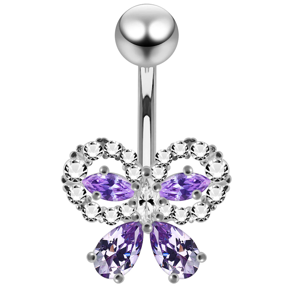 925 Sterling Silver CZ Jewelled Elegant Bow Non Dangle Belly Button Ring