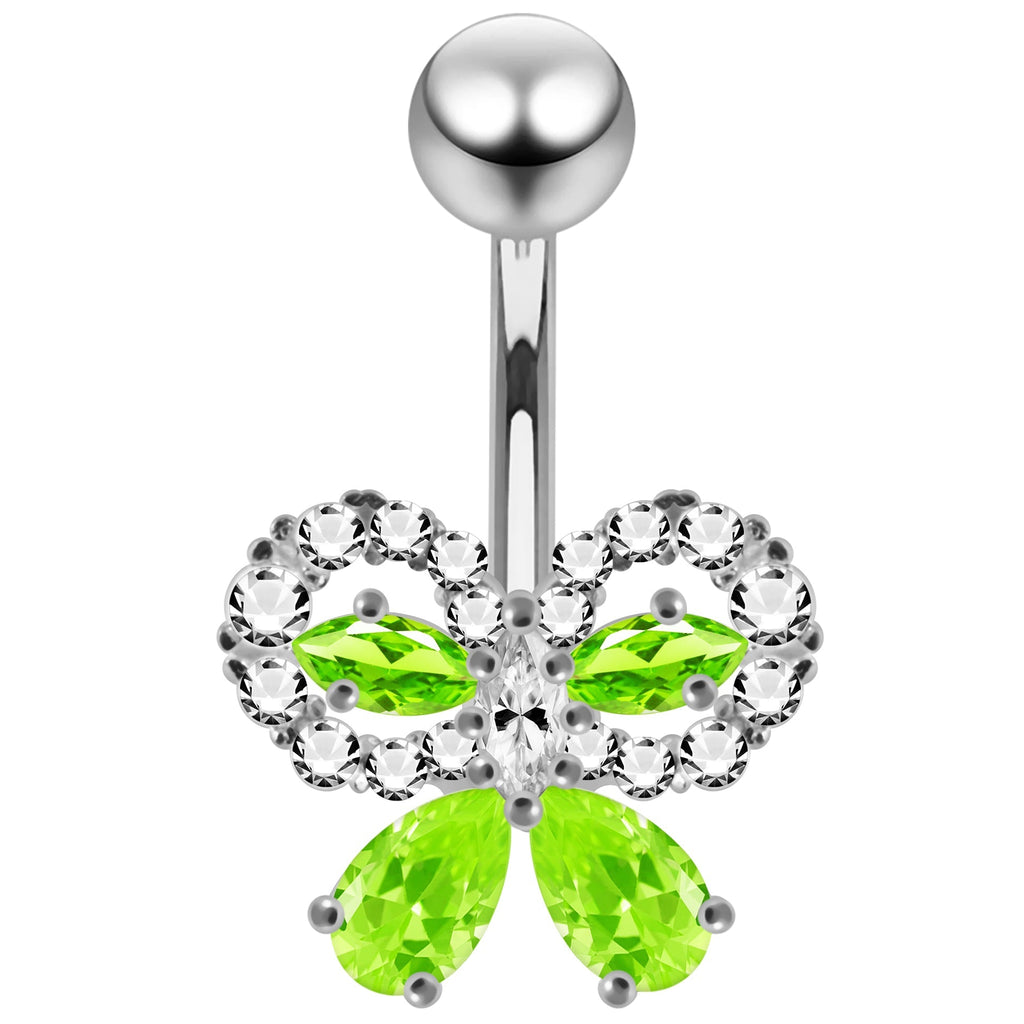 925 Sterling Silver CZ Jewelled Elegant Bow Non Dangle Belly Button Ring