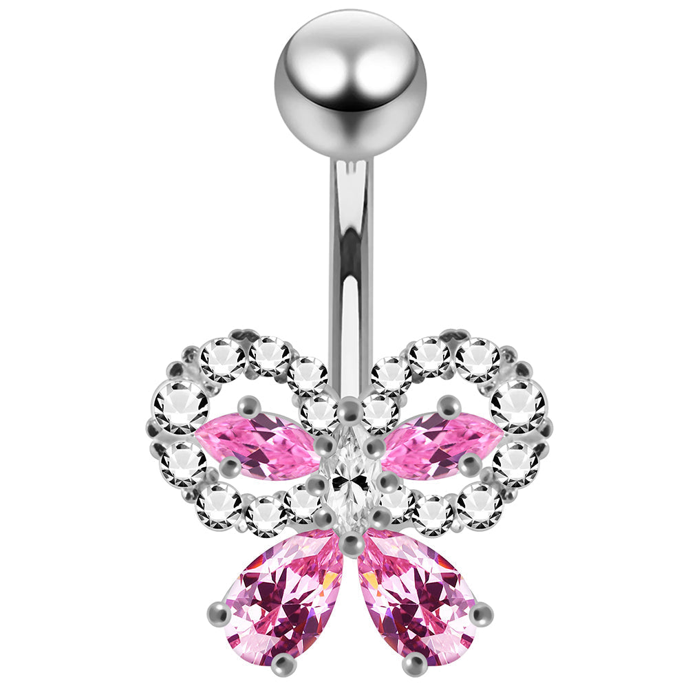 925 Sterling Silver CZ Jewelled Elegant Bow Non Dangle Belly Button Ring