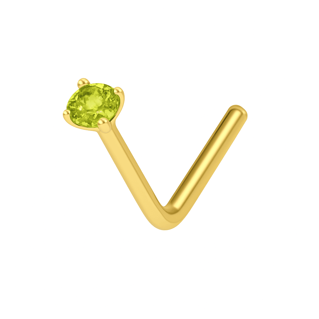 14K Gold Crystal Jewelled in Prong Setting L Bend Nose Stud
