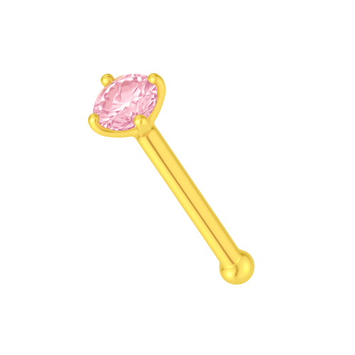 14K Gold Pink Cubic Zirconia Stone Jewelled Nose Bone