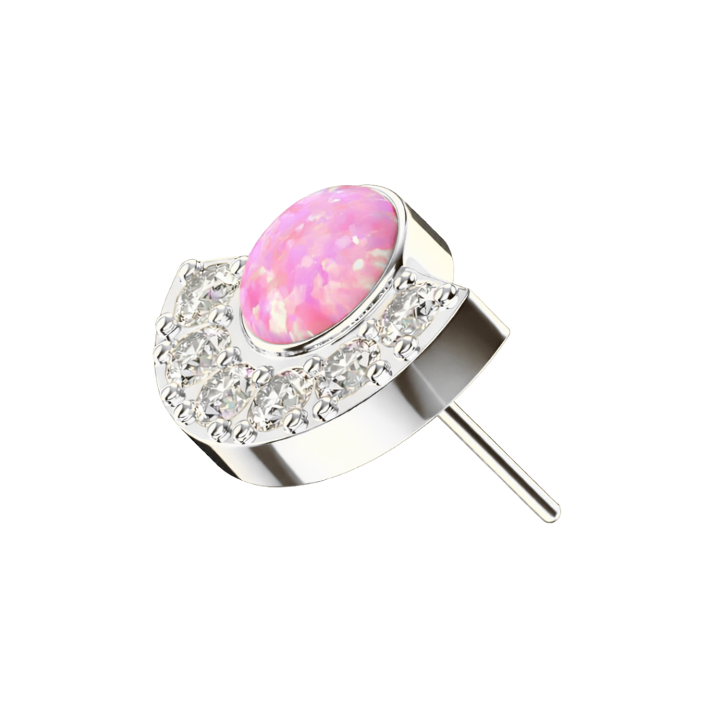 G23 Titanium Crescent Opal & CZ Threadless Top