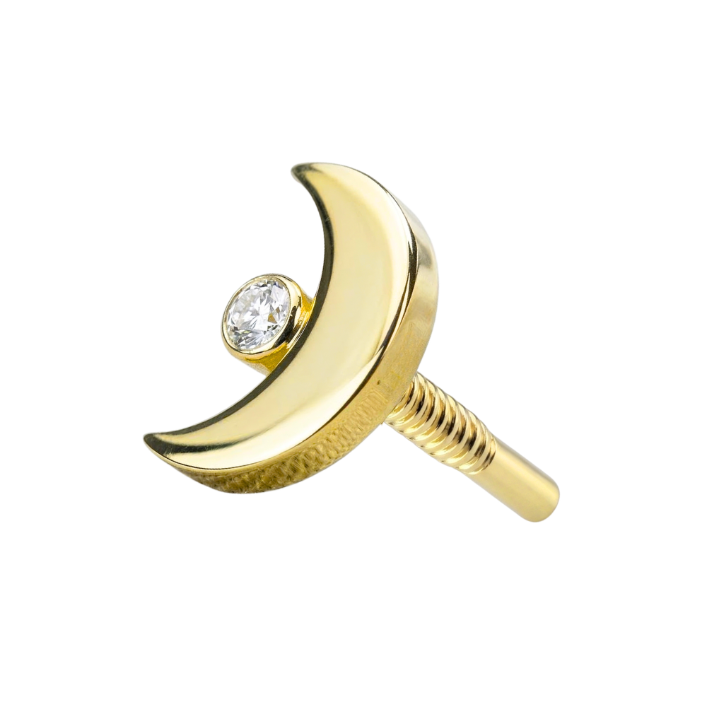 14K Gold Internal Thread Cubic Zirconia Jewelled Crescent Top