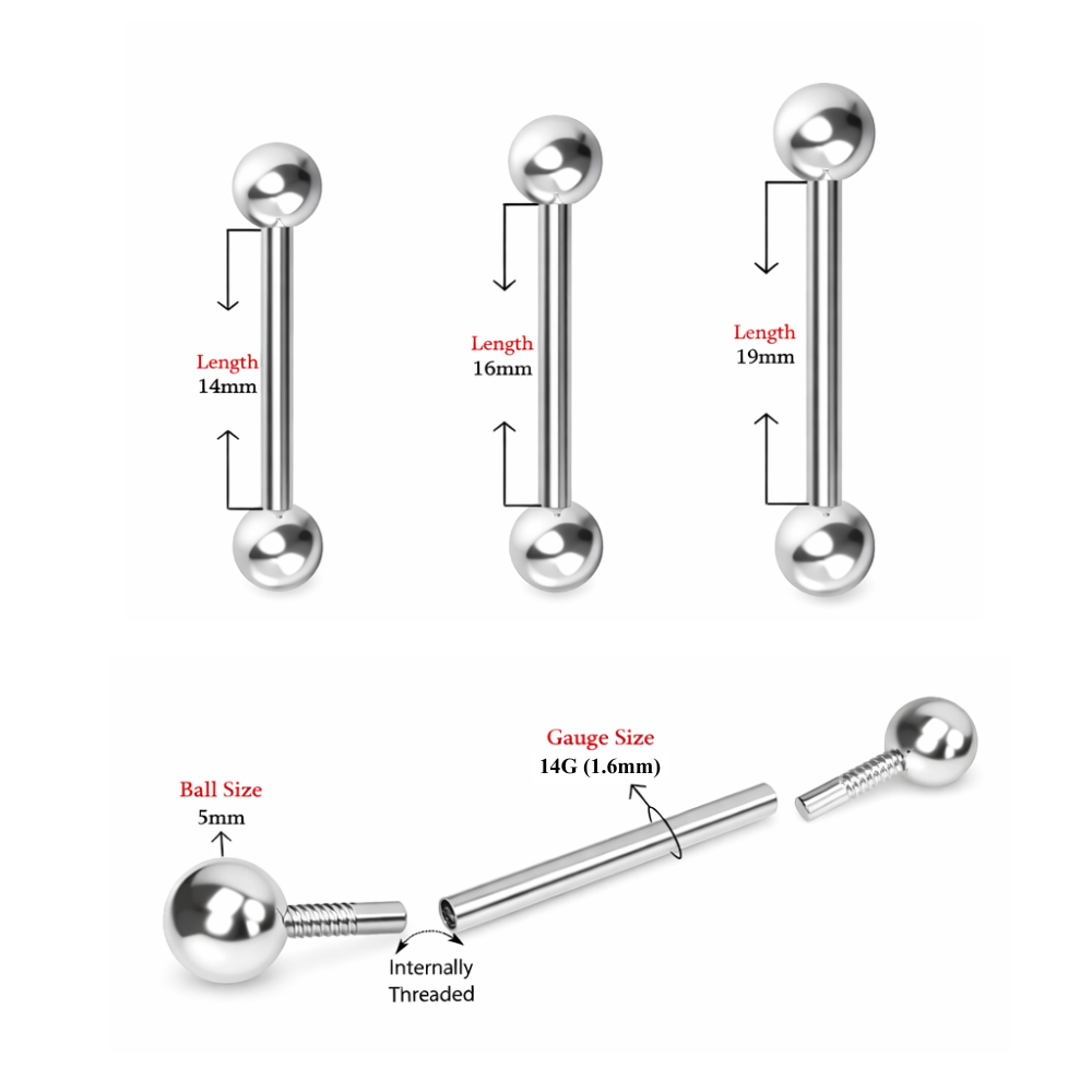 925 Sterling Silver Straight Tongue Barbell with Ball