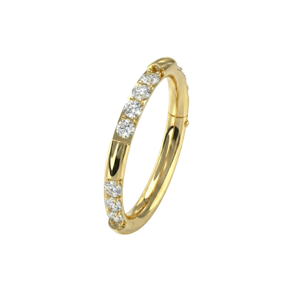 14K Gold Hinged Multi CZ On Grooved Sides Segment Clicker Ring