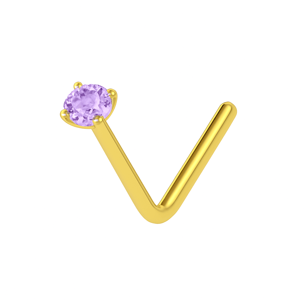 14K Gold Crystal Jewelled in Prong Setting L Bend Nose Stud