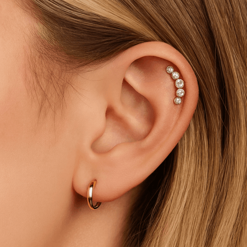 14K Gold Internally Threaded Round CZ Jewelled Bezel Set Screw Fit Stud