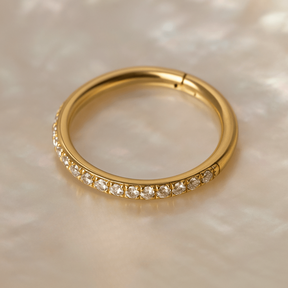 9K Gold Continuous Cubic Zirconia Hinged Segment Clicker Ring