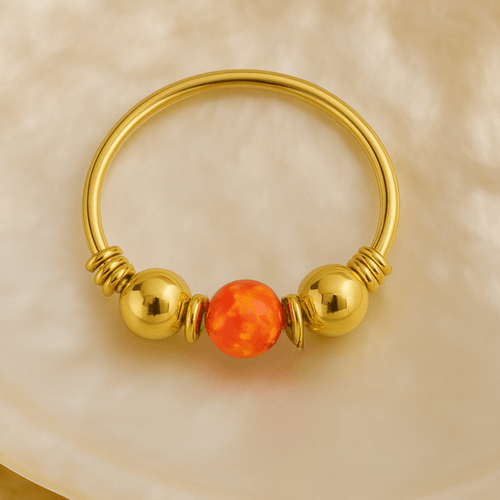 14K Gold Opal Stone Hoop Nose Ring