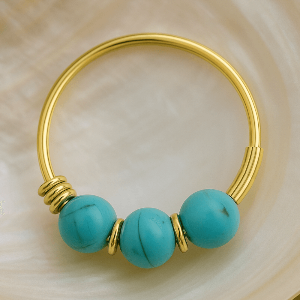 9K Gold Turquoise Beads Hoop Nose Ring