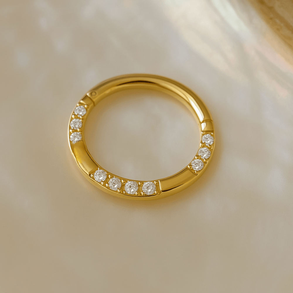 14K Gold Hinged Elegant Multi CZ Pave Segment Clicker Ring