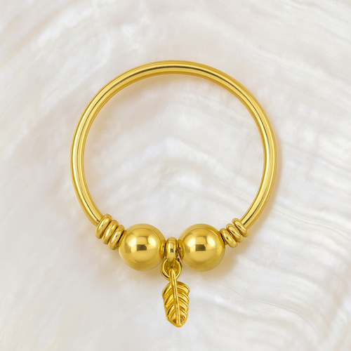 14K Gold Bead & Leaf Charm Nose Hoop Ring