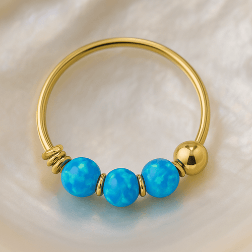 14K Gold Opal Stones Hoop Nose Ring