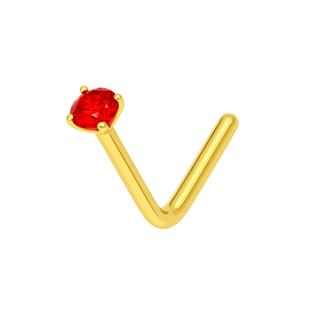 14K Gold Crystal Jewelled in Prong Setting L Bend Nose Stud
