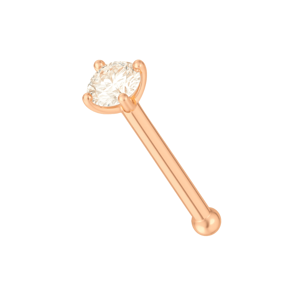 9K Gold with Round Shaped Clear Colour Cubic Zirconia Jewelled Nose Bone