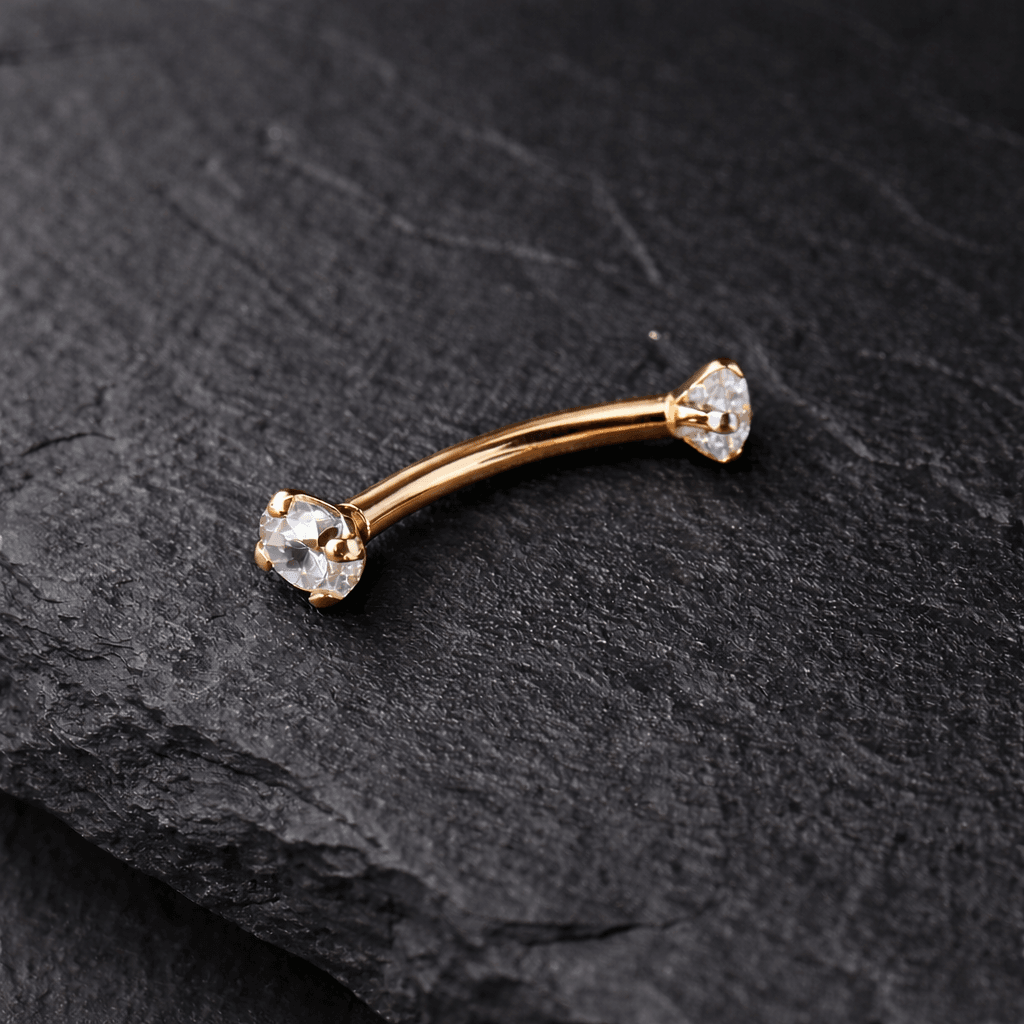 14K Gold Internally Threaded 3mm Round CZ Jewelled Curved Barbell
