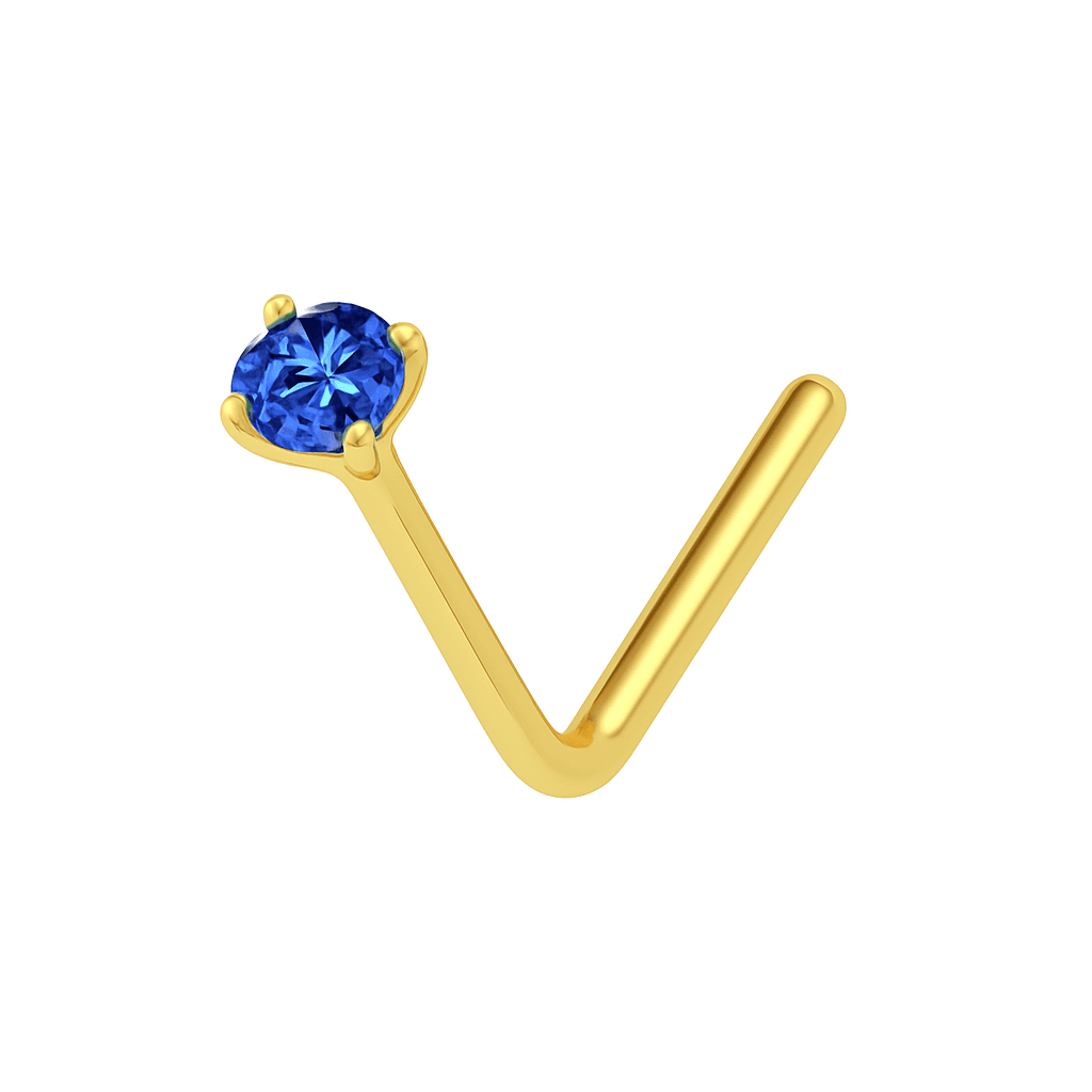 14K Gold Crystal Jewelled in Prong Setting L Bend Nose Stud
