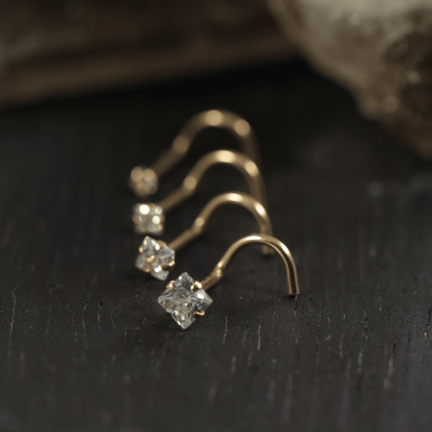 14K Gold Square CZ Jewelled Nose Screw