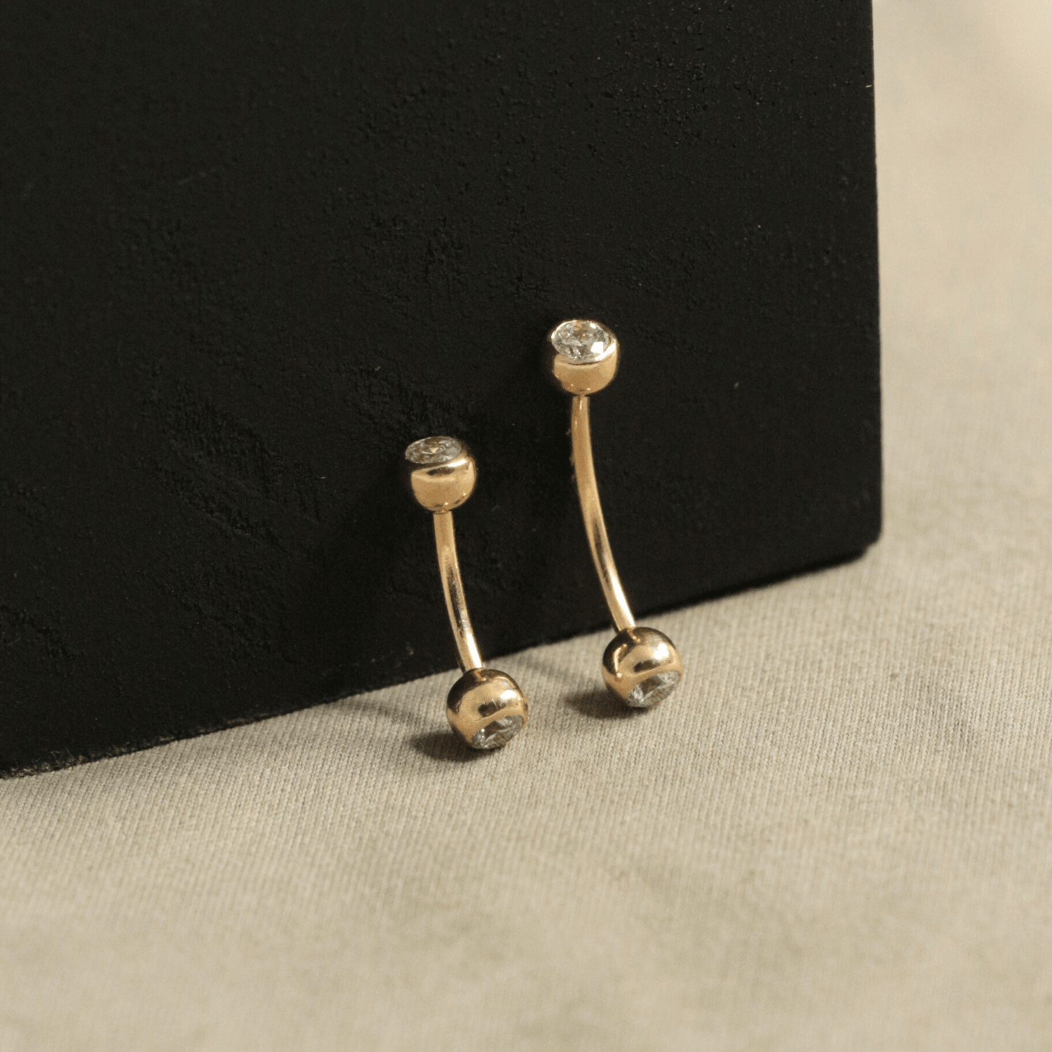 14K Gold Internally Threaded Eyebrow Piercing Bar with CZ Jewelled Top
