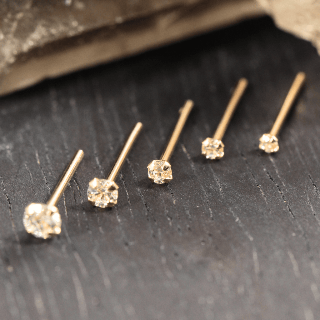 14K Gold Cubic Zirconia Stone in Prong Setting Nose Stud