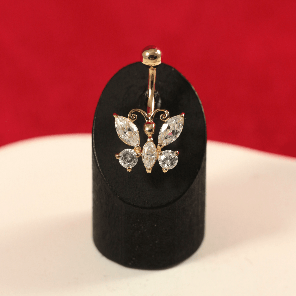 14K Gold Studded Dragonfly Belly Ring