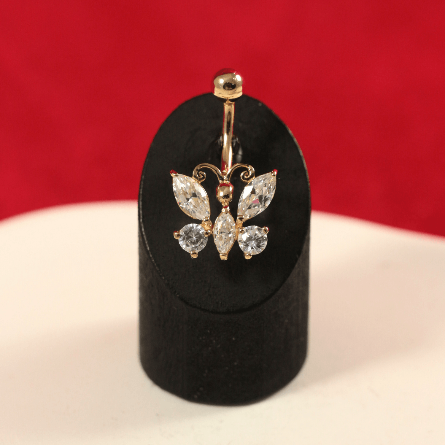 14K Gold Studded Dragonfly Belly Ring
