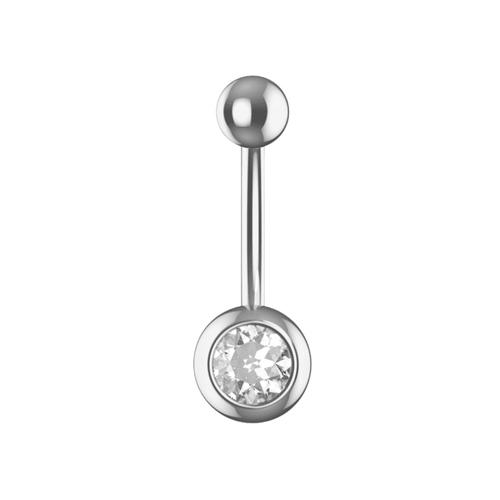 316L Surgical Steel Single CZ Jewelled Belly Ring