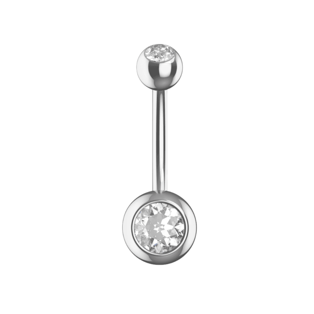 EO Gas Sterilised 316L Surgical Steel Double CZ Jewelled Banana Belly Ring
