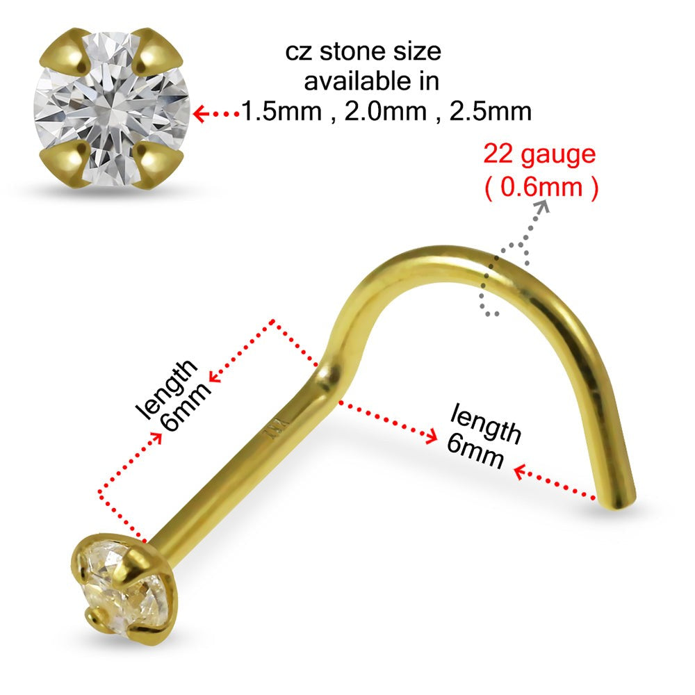 18K Gold CZ Jewelled Screw Nose Stud