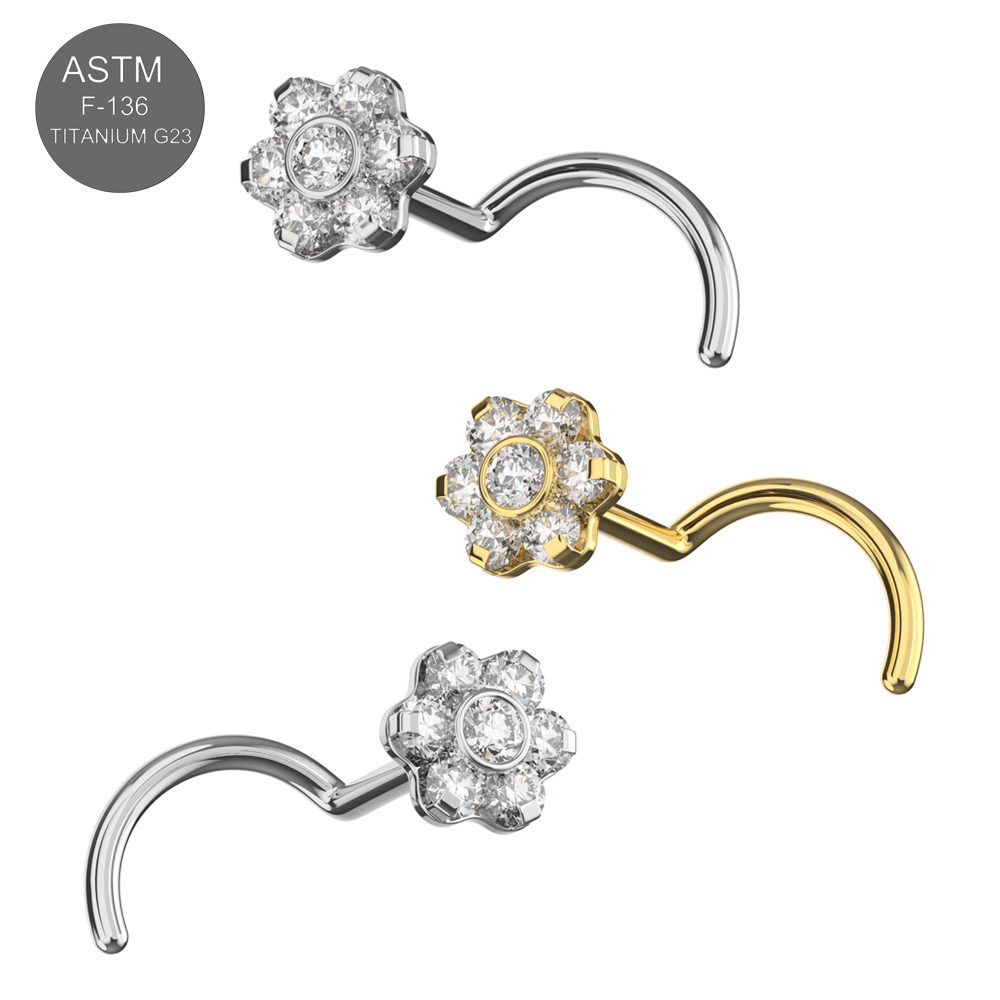 G23 Titanium CZ Jewelled Flower Nose Screw