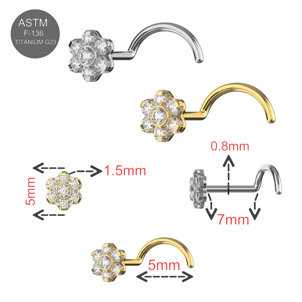 G23 Titanium CZ Jewelled Flower Nose Screw