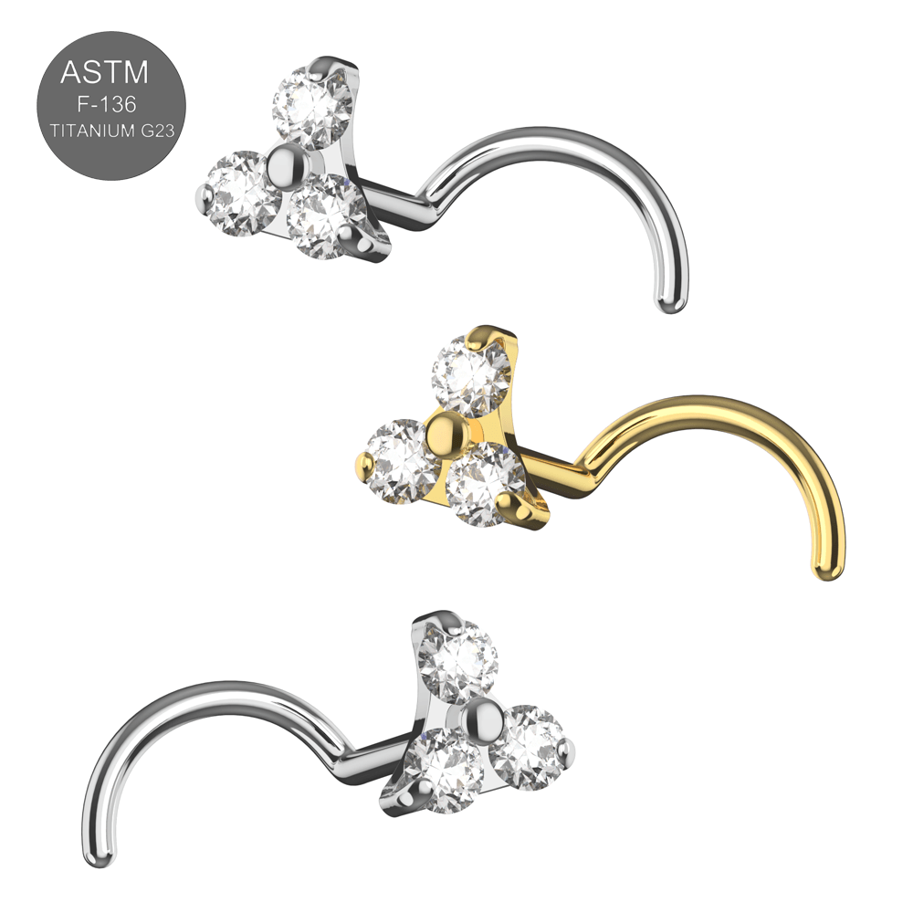 G23 Titanium Tri CZ Jewelled Nose Screw