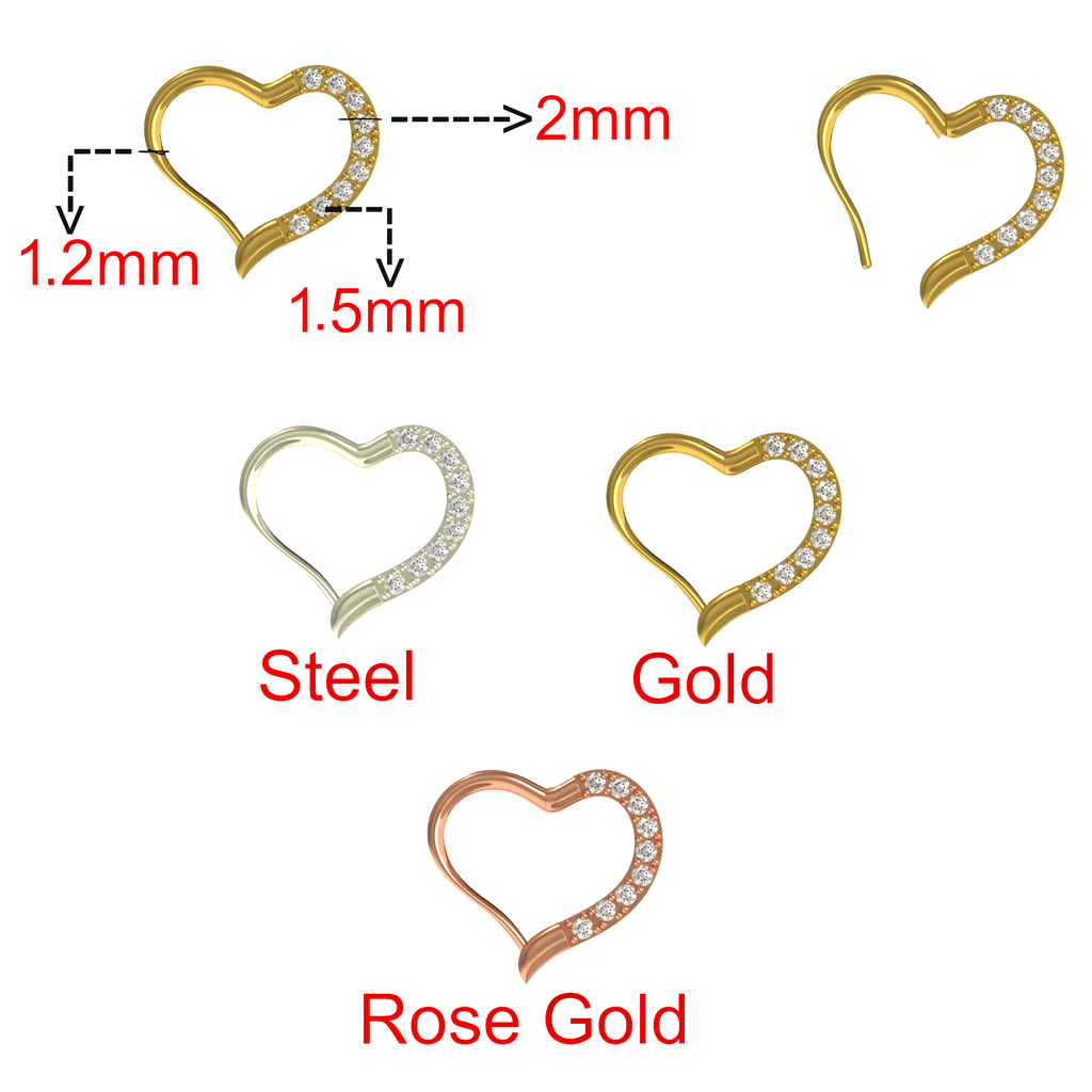 316L Surgical Steel Jewelled Heart Single Closure Clicker