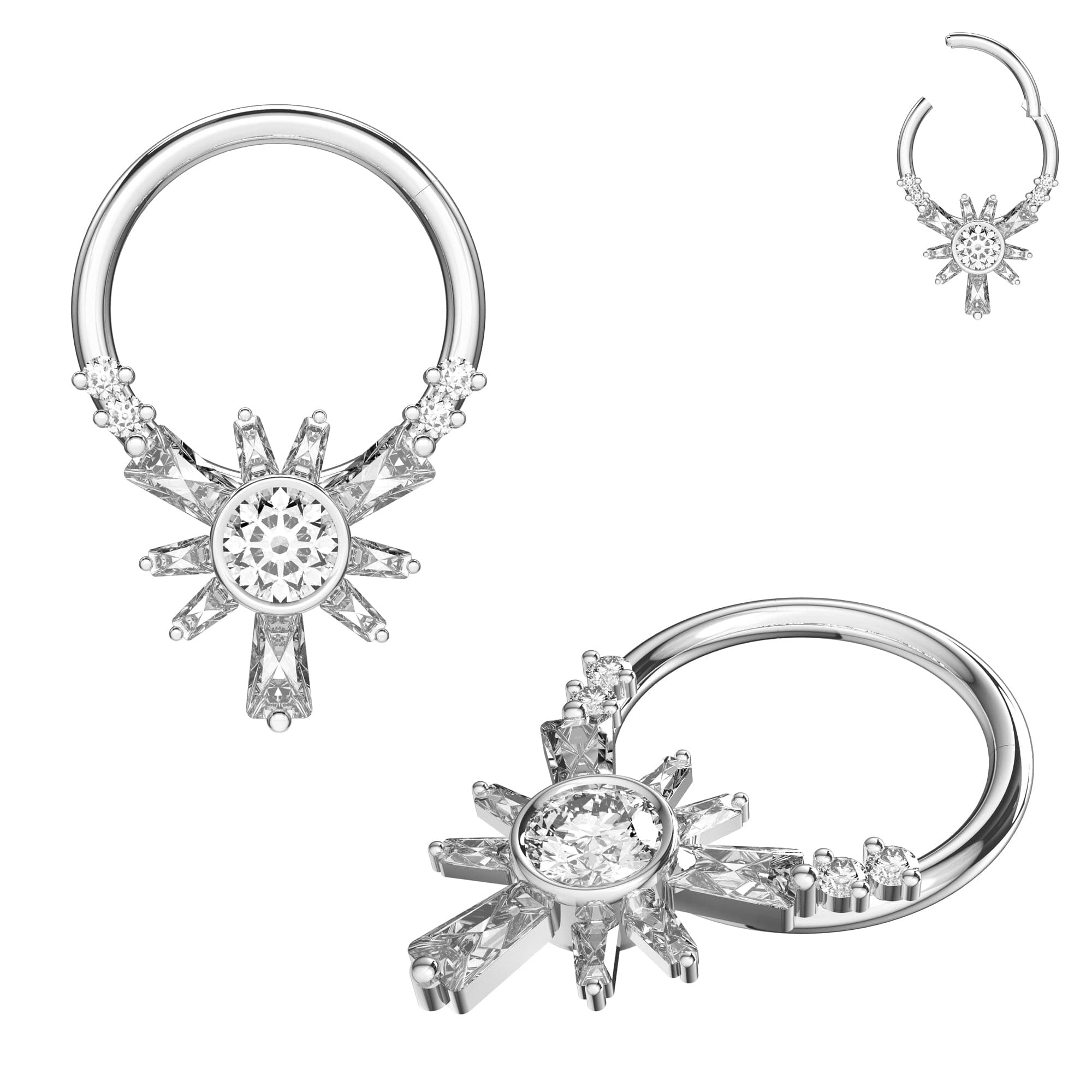 316L Surgical Steel Cubic Zirconia Jewelled Hinged Segment Clicker Ring