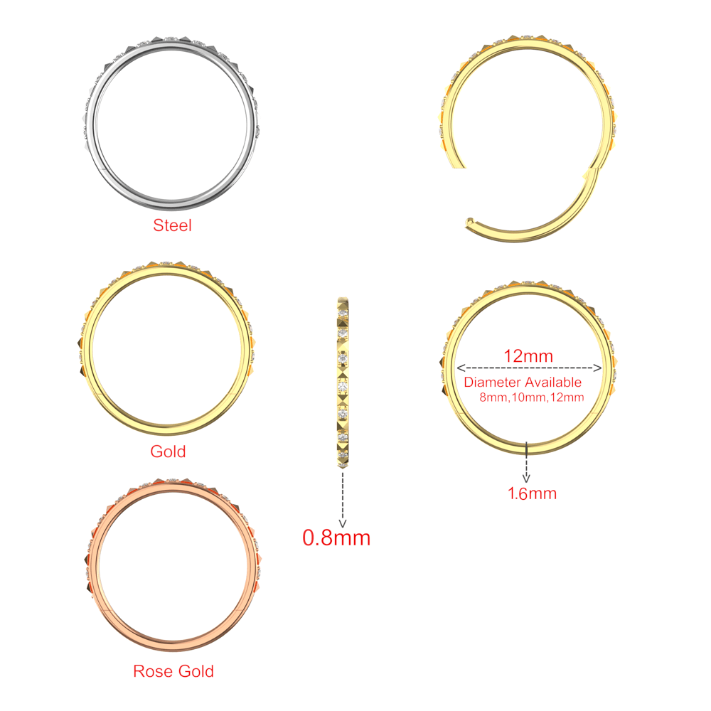 316L Surgical Steel CZ Jewelled Hinged Septum Clicker Ring