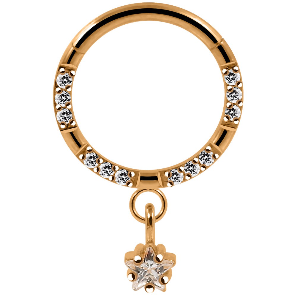 316L Surgical Steel CZ Jewelled Dangling Star Hinged Segment Clicker Hoop
