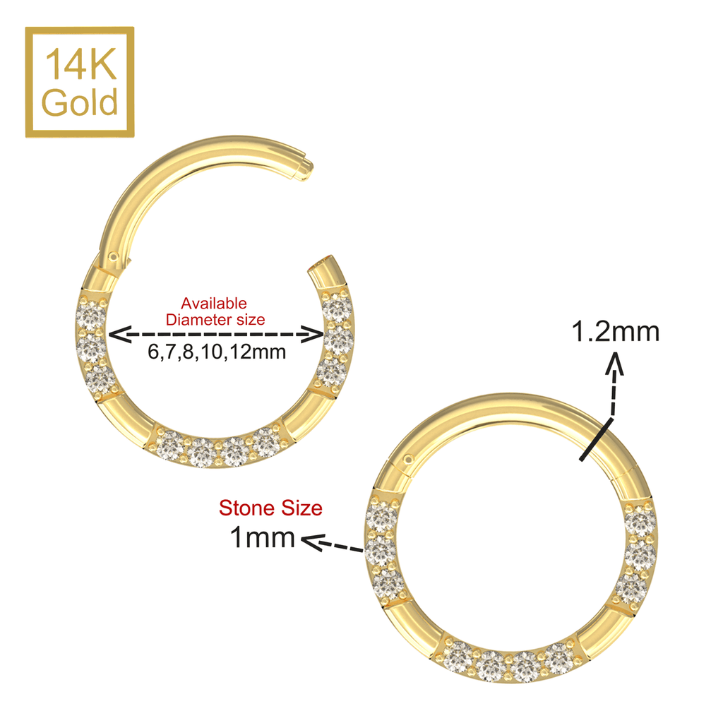 14K Gold Hinged Elegant Multi CZ Pave Segment Clicker Ring