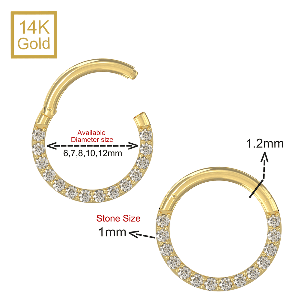 14K Gold Continuous CZ Jewelled Segment Clicker Ring