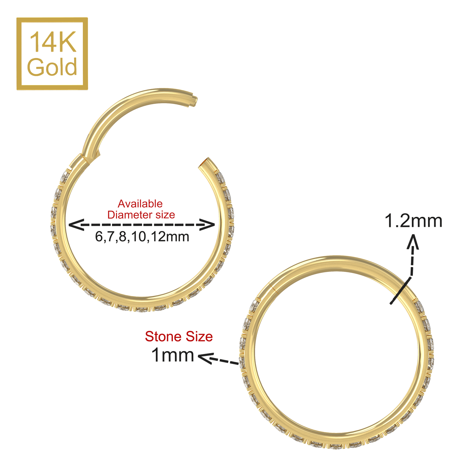 14K Gold Pave CZ Jewelled Segment Clicker Ring
