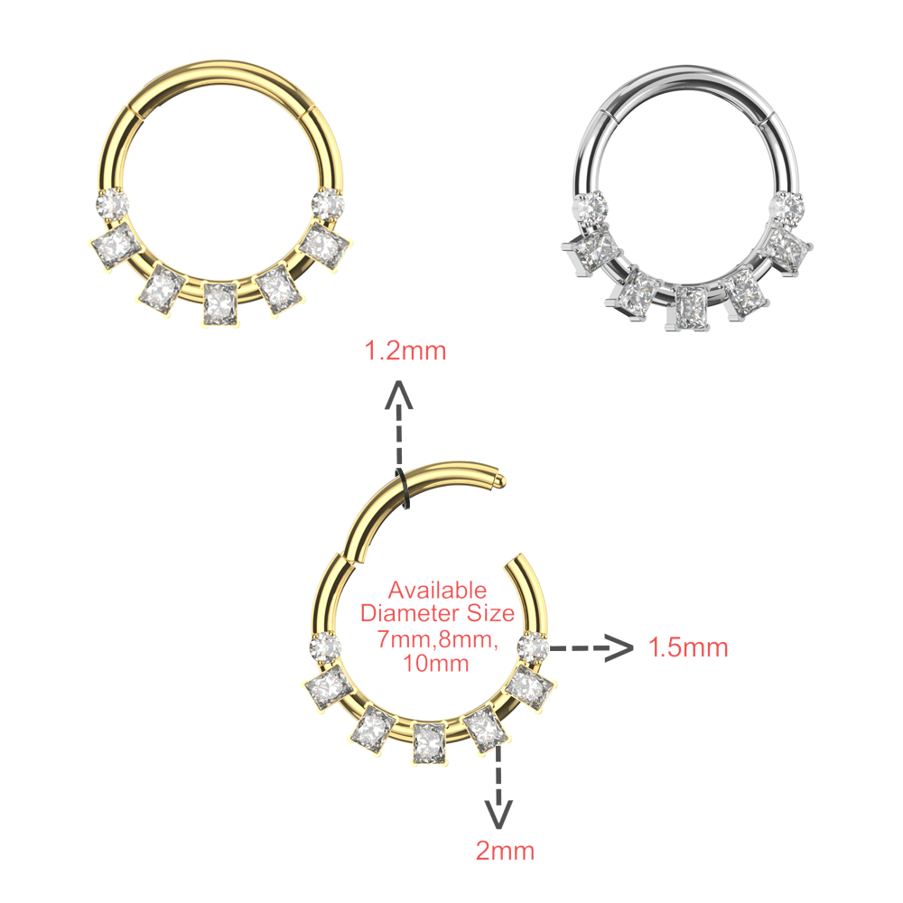 316L Surgical Steel Bezel Set Seven CZ Jewelled Hinged Segment Clicker Ring