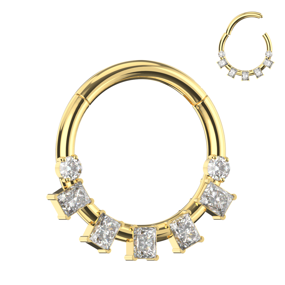 316L Surgical Steel Bezel Set Seven CZ Jewelled Hinged Segment Clicker Ring