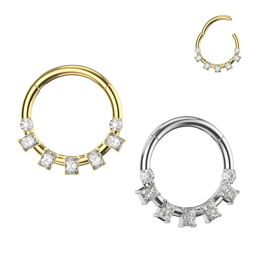 316L Surgical Steel Bezel Set Seven CZ Jewelled Hinged Segment Clicker Ring